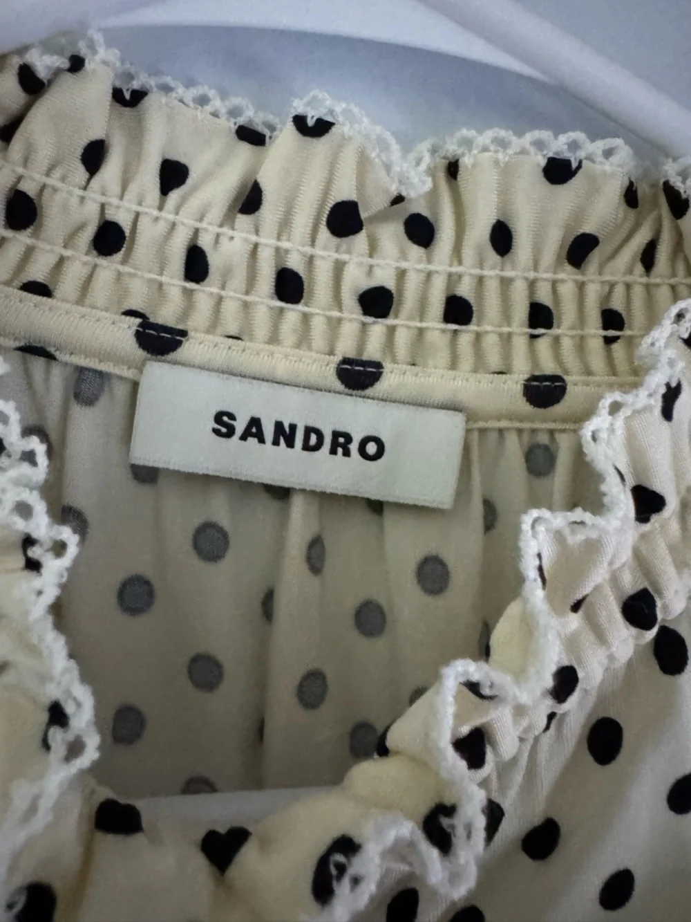 Sandro Cream Polka Dot High Neck Puff Sleeve Top - Picture 3 of 5